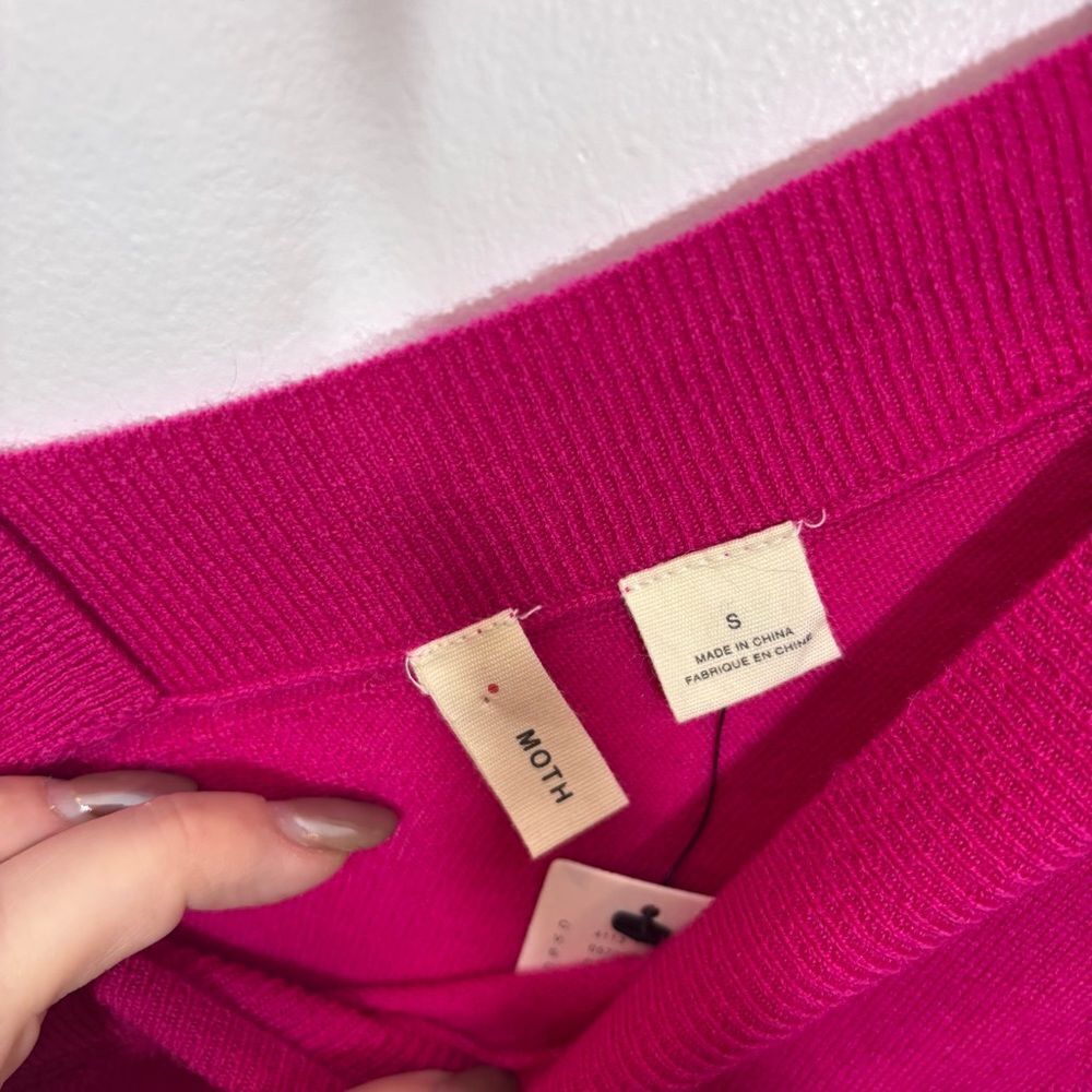 Anthropologie Moth Pink/Rose V Neck 3/4 Sleeve Merino Wool Sweater NWT Small - Picture 5 of 13